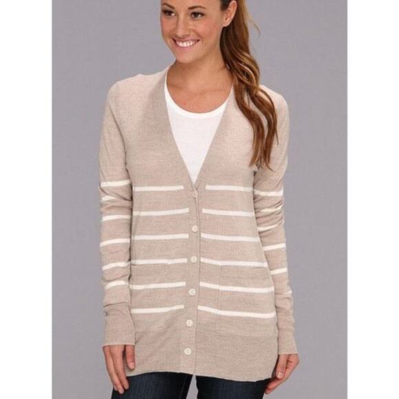 Patagonia Women's XS‎ Beige Striped Merino Wool Cardigan Sweater - Picture 1 of 7